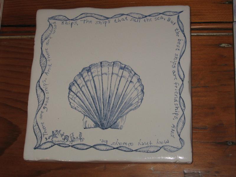 hand painted tile,scallop shell,cape cod,susan davies custom tile and fine art