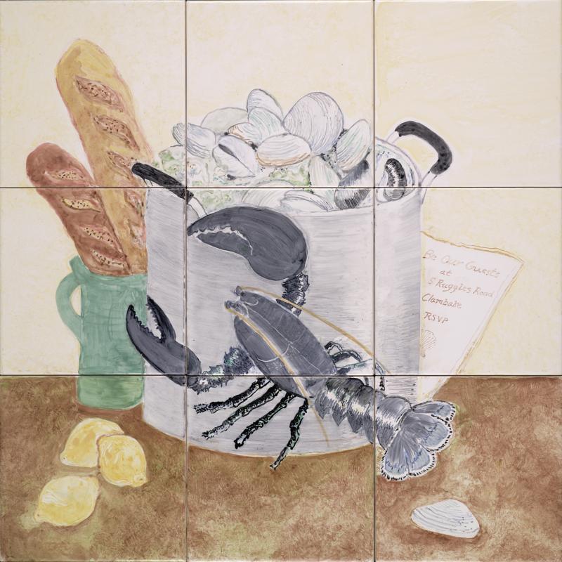 hand painted tile,cape cod,clambake,lobster,lighthouse,susan davies